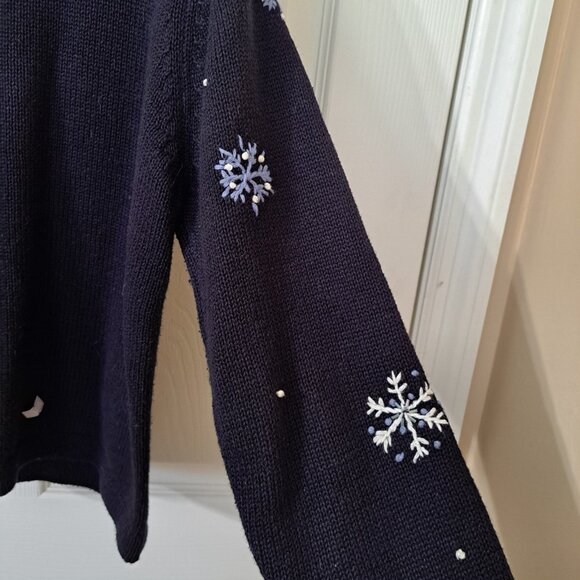 Reference Point Women's PS  Multicolor Pullover Sweater Snowman Embroidery Beads - Picture 9 of 11